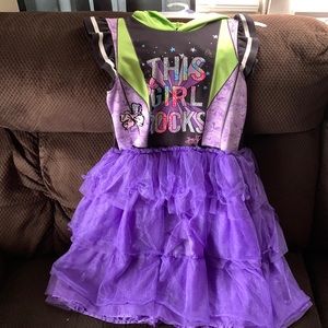Purple and green dress